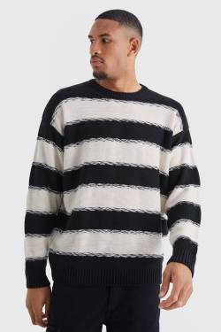 Mens Tall gestreifter Oversize Strickpullover - Schwarz - L, Schwarz von boohooman