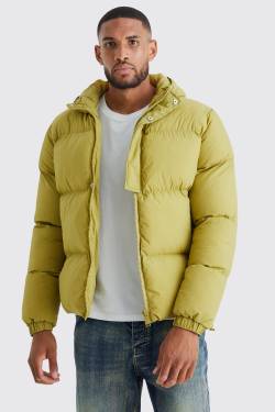 Mens Tall kastige Steppjacke mit Kapuze und Knopfleiste - Grün - M, Grün von boohooman