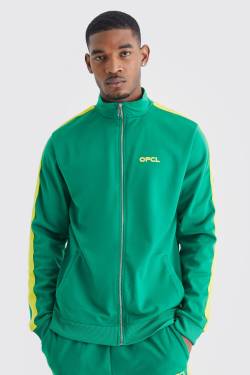 Mens Tall lockere Trikot-Trainingsjacke mit Reißverschluss-Detail - Grün - M, Grün von boohooman
