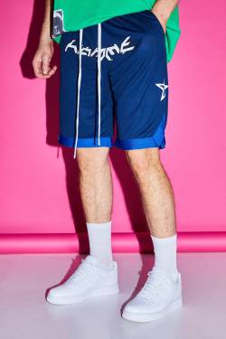 Mens Tall lockere mittellange Mesh Basketball-Shorts - Blau - S, Blau von boohooman