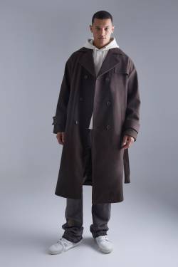 Mens Tall zweireihiger Trenchcoat - Braun - S, Braun von boohooman