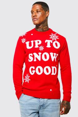 Mens Up to Snow Good Weihnachtspullover - Rot - L, Rot von boohooman