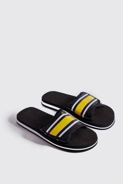 Mens Velcro Strap Colour Block Slider - Gelb - 40, Gelb von boohooman