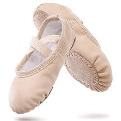 Ballettschuhe Mädchen Ballettschläppchen Gymnastik Tanzschuhe Ledersohle für Kinder Erwachsene Beige EU25 von boruizhen