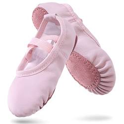 Ballettschuhe Mädchen Ballettschläppchen Gymnastik Tanzschuhe Ledersohle für Kinder Erwachsene Rosa EU24 von boruizhen