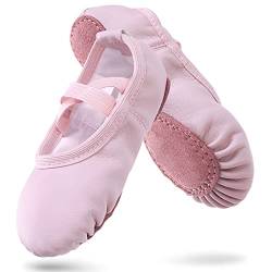 Ballettschuhe Mädchen Ballettschläppchen Gymnastik Tanzschuhe Ledersohle für Kinder Erwachsene Rosa EU25 von boruizhen