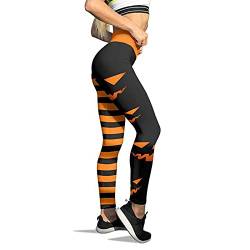 Halloween Leggings Damen, Damen Leggings Hohe Taille Festlich Skelett Drucken Hosen Sport Yogahosen Slim Fit Lange Fitnesshose Tights Elastische Strumpfhosen Freizeithosen Streetwear von boseucn