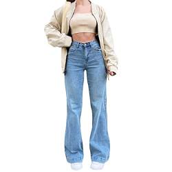 Jeans Damen, Jeanshose Damen Baggy Low Waist Jeans Lässiges Hose Bootcut E-Girl Style Weites Bein Streetwear Boyfriend Jeans mit Taschen Teenager Mädchen Casual Sommer Denim (Z13-Light Blue, S) von boseucn