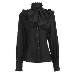 Mittelalter Kleidung Damen, Gothic Kleidung Damen Hochgeschlossen Taste Bluse Festlich Retro Tops Viktorianische Steampunk Falten Blusen Halloween Karneval Cosplay Kostüm Mittelalter Tops von boseucn