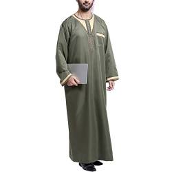 Muslim Kaftan Herren, Herren Kaftan Rundhals Roben Langarm Thobe Muslimische Kleidung Lange Abaya Lässiges Sommer Große Größen Lose Männer Dubai Islamisch Ramadan Gebetskleidung von boseucn