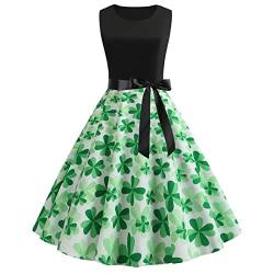 St. Patricks Day Kostüm Damen, Damen Kleider Ärmellos Kurz Kleid Vierblättriges Kleeblatt Druck Rock Vintage Festliche Kleider Casual Herbst Winter Cocktailkleid Abendkleider Minikleid von boseucn