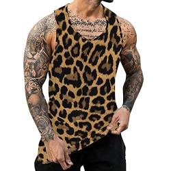 Tank Top Herren Leopard Sommer Ärmellos Rundhals Casual Fitness Sport Tanktop Tankshirt T-Shirt Männer Workout Gym Bodybuilding Oversized Muskelshirt Tshirt Weste Shirts Tank top von boseucn