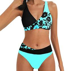 boseucn Bikini Damen Set, Bikini Damen Bauchweg Zweiteiliger Sexy Push Up Badeanzug Muster Druck V Ausschnitt Badeanzüge High Waist Bademode Bauchkontrolle Sommer Frauen 2pc Bikini Sets Schwimmanzug von boseucn