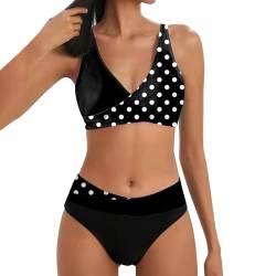 boseucn Bikini Damen Set, Bikini Damen Bauchweg Zweiteiliger Sexy Push Up Badeanzug Muster Druck V Ausschnitt Badeanzüge High Waist Bademode Bauchkontrolle Sommer Frauen 2pc Bikini Sets Schwimmanzug von boseucn