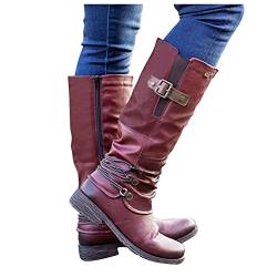 boseucn Boots Damen Schwarz, Damen Stiefel mit Absatz Fransenstiefel Kniehohe Stiefeletten Flache Absätze Fransen Cowboy-Stiefel Lange Schuhe Boots Winterschuhe Ankle Boots Vintage Spitz von boseucn