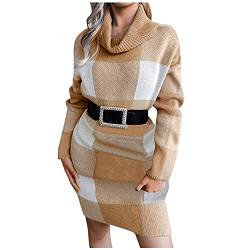 boseucn Damen Elegante Strickkleid, Herbst Kleider Damen Langarm Lazy Style Modisches festes Strickkleid Zweiteiliges mittellanges Wollkleid Strickkleider Damen Winter Warm Sweater Midi von boseucn