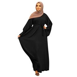 boseucn Damen Muslimisches Kleid, Damen Muslim Roben Muslimische Frauen Lange Einfarbig Maxi Kleid Robe Abaya Islamische Dubai Ramadan Muslimische Langarm langes Kleidung mit Gürtel Gebetskleidung von boseucn