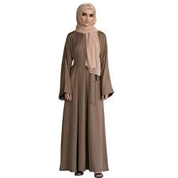 boseucn Damen Muslimisches Kleid, Damen Muslim Roben Muslimische Frauen Lange Einfarbig Maxi Kleid Robe Abaya Islamische Dubai Ramadan Muslimische Langarm langes Kleidung mit Gürtel Gebetskleidung von boseucn