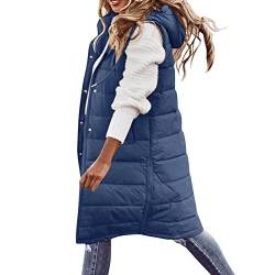 boseucn Daunenweste Damen Lang Mit Kapuze, Damen Kapuzen Daunenweste Mantel Winter Leichte Lange Schlanke Weste Jacke Ärmellose Tragbare Steppweste Winddichte Oberteile Sportweste Bodywarmer von boseucn