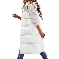 boseucn Daunenweste Damen Lang Mit Kapuze, Lang Jacke Weste Damen Daunenweste mit Kapuze Gürtel Winter Warm Longweste Ärmellose Steppweste Leicht Winterjacke Daunenmantel Outdoor Übergangsweste von boseucn