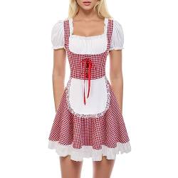 boseucn Dirndl Damen, Dirndl Damen Midi Trachtenkleid Trachtenmode Trachtenrock Kleid inkl Dirndlbluse Dirndlschürze 3 teilig für Oktoberfest Besondere Anlässe Schwarz Dirndl Damen 3,Z27 Rot,XL von boseucn