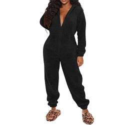 boseucn Jumpsuit Damen Große Größe, Schlafanzug Damen Damen Jumpsuit Teddy Fleece Schlafanzug Einteiler Winter Warm Kuschelig Onesie Lang Schlafoverall Pyjama Kuschelig und Warm Ganzkörperanzug von boseucn