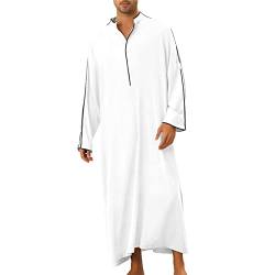 boseucn Muslim Kaftan Herren, Herren Kaftan Einfarbig Roben Halbe Ärmel Thobe Muslimische Kleidung Lang Abaya Große Größen Sommer Retro Männer Royalty Dubai Robe Islamisch Ramadan Gebetskleidung von boseucn