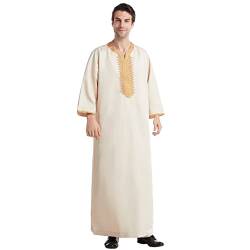 boseucn Muslim Kaftan Herren, Herren Kaftan Einfarbig Roben Halbe Ärmel Thobe Muslimische Kleidung Lang Abaya Große Größen Sommer Retro Männer Royalty Dubai Robe Islamisch Ramadan Gebetskleidung von boseucn