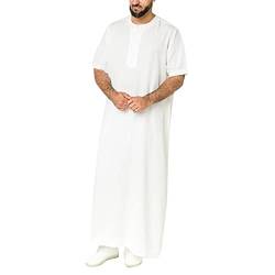 boseucn Muslim Kaftan Herren, Herren Kaftan Rundhals Einfarbig Roben Kurzarm Thobe Muslimische Kleidung Lang Abaya Lässiges Sommer Große Größen Männer Dubai Robe Islamisch Ramadan Gebetskleid von boseucn