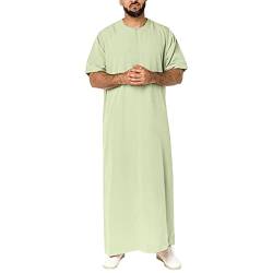 boseucn Muslim Kaftan Herren, Herren Kaftan Rundhals Einfarbig Roben Kurzarm Thobe Muslimische Kleidung Lang Abaya Lässiges Sommer Große Größen Männer Dubai Robe Islamisch Ramadan Gebetskleid von boseucn