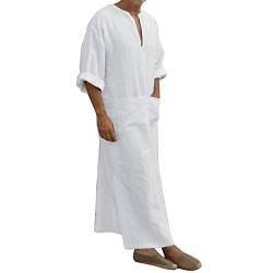 boseucn Muslim Kaftan Herren, Herren Kaftan V Ausschnitt Roben Kleider Halbe Ärmel Drucken Thobe Muslimische Kleidung Lang Abaya Lässiges Sommer Männer Dubai Islamisch Ramadan Gebetskleidung von boseucn