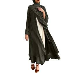 boseucn Muslimisches Kleid Damen, Damen Muslim Roben Muslimische Lange Einfarbig Kleider Robe Abaya Islamische Dubai Strickjacke Ramadan Langarm Frauen Langes Maxikleid Kleidung mit Gürtel von boseucn