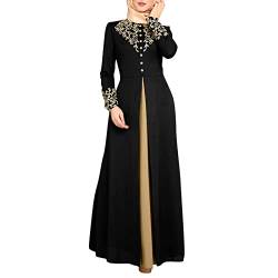 boseucn Muslimisches Kleid Damen, Damen Muslime Kleid Gebet Islamische Gebetskleidung Frauen Drucken Muslimisches Button Kleider Langarm islamisches Abaya Maxikleid Türkische Robe Elegantes Kleid von boseucn