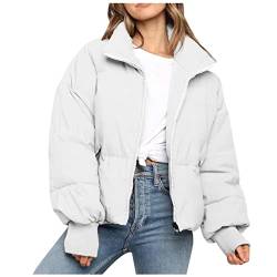 boseucn Puffer Jacke Damen Winter, Damen Cropped Fit Pufferjacke mit Breitem Stehkragen Modern Frauen Winterjacke Kurz Geschnitten Wattierte Steppjacke Jacke Winter Puffer Jacket mit Taschen von boseucn