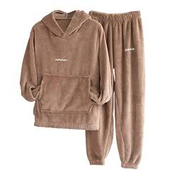 boseucn Pyjama Damen Lang, Fleece Schlafanzug Damen Lang Frottee Schlafanzug Damen Winter Rundhals Pyjama Damen Flauschig Schlafanzug Damen Lang Winter Pyjama Kuschelig Fleece Zweiteiliger von boseucn