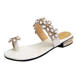 boseucn Sandalen Damen Sommer, Sandaletten Damen Niedriger Absatz Ring Toe Sandale Atmungsaktive Abendschuhe Blume Strass Flip Flop Sommerschuhe Casual Elegant Sommer Strandschuhe Freizeitschuhe von boseucn