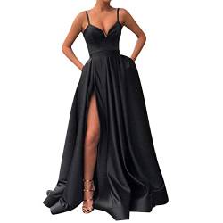 boseucn Sommerkleid Damen, Cocktailkleid Damen Elegant für Hochzeit Lange Abendkleider Abschlusskleider Festlich Kleider Hochzeitsgast Satin Abendkleid Ballkleider Brautkleid Große Größen Blau Weiße von boseucn