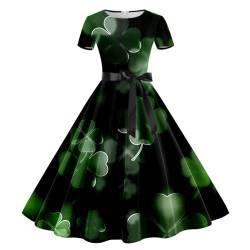 boseucn St. Patricks Day Kostüm Damen, Damen Kleider Ärmellos Kurz Kleid Vierblättriges Kleeblatt Druck Rock Vintage Festliche Kleider Casual Herbst Winter Cocktailkleid Abendkleider Minikleid von boseucn