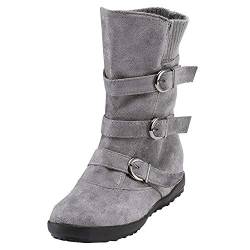 boseucn Stiefel Damen, Damen Stiefeletten Flache Rutschfeste Stiefel Halbhoch Wildleder Retro Reißverschluss Winterstiefel mit Schnalle Casual Herbst Winter Frauen Winterschuhe Damenschuhe Boots von boseucn