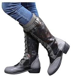 boseucn Stiefeletten Damen, Winterschuhe Damen Bequem Stiefeletten Damen Reißverschluss zum Schnüren Schneestiefel mit Absätze Plus Fleece Warm halten Schnürstiefel Retro von boseucn