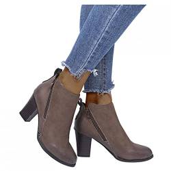 boseucn Stiefeletten Damen Beige Mit Absatz Leder, Damen Stiefeletten Gemütlich Mittelstiefel mit Absatz Retro Einfarbig Riemchen Frauen Ankle Boots Bootie Herbst Winter Stiefel Boots Schneestiefel von boseucn