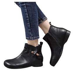 boseucn Stiefeletten Damen Schwarz, Damen Stiefeletten Lauschig Ankle Boots mit Blockabsatz Comfort Bestickt Glattleder Frauen Winter Stiefel Knöchel Schneestiefel von boseucn