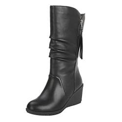 boseucn Stiefeletten Damen mit Absatz, Damen Stiefeletten mit Absatz Keilabsatz Stiefel Leder Halbhohe Reißverschluss Winterstiefel Casual Herbst Winter Frauen Rutschfeste Winterschuhe Damenschuhe von boseucn