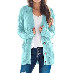 boseucn Strickjacke Damen Lang, Strickjacke Damen Zopfmuster Oversized Grobstrick Winter Cardigan mit Knöpfe V-Ausschnitt Strickmantel Strickjacke Damen Grobstrick Zopfmuster Winter Oversized von boseucn