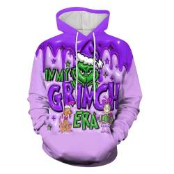 boseucn Weihnachten Kapuzenpullover Damen Grinch Grün Kordelzug Hoodie Ugly 3D Lustig Drucken Langarm Pullover Sweatshirt mit Kapuze Winter Oversize Tops Festlich Kapuzenpulli Streetwear Sweatjacke von boseucn