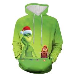 boseucn Weihnachten Kapuzenpullover Damen Grinch Grün Kordelzug Hoodie Ugly 3D Lustig Drucken Langarm Pullover Sweatshirt mit Kapuze Winter Oversize Tops Festlich Kapuzenpulli Streetwear Sweatjacke von boseucn