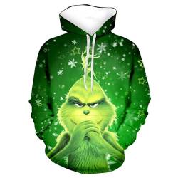 boseucn Weihnachten Kapuzenpullover Damen Grinch Grün Kordelzug Hoodie Ugly 3D Lustig Drucken Langarm Pullover Sweatshirt mit Kapuze Winter Oversize Tops Festlich Kapuzenpulli Streetwear Sweatjacke von boseucn