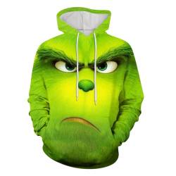 boseucn Weihnachten Kapuzenpullover Damen Grinch Grün Kordelzug Hoodie Ugly 3D Lustig Drucken Langarm Pullover Sweatshirt mit Kapuze Winter Oversize Tops Festlich Kapuzenpulli Streetwear Sweatjacke von boseucn