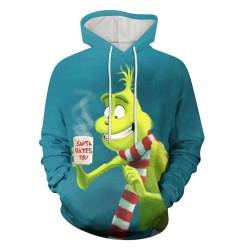 boseucn Weihnachten Kapuzenpullover Damen Grinch Grün Kordelzug Hoodie Ugly 3D Lustig Drucken Langarm Pullover Sweatshirt mit Kapuze Winter Oversize Tops Festlich Kapuzenpulli Streetwear Sweatjacke von boseucn