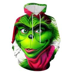 boseucn Weihnachten Kapuzenpullover Damen Grinch Grün Kordelzug Hoodie Ugly 3D Lustig Drucken Langarm Pullover Sweatshirt mit Kapuze Winter Oversize Tops Festlich Kapuzenpulli Streetwear Sweatjacke von boseucn